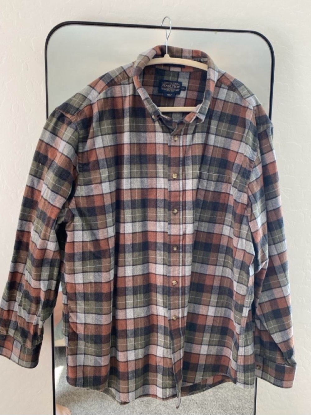 Pendleton Men's Plaid Button-Down Shirt in Olive, Rust & Cream